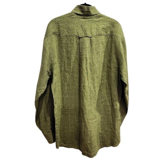 Scott Barber Linen Shirt Men's Medium Long Sleeve Preppy Office Green Colorful - Picture 2 of 11